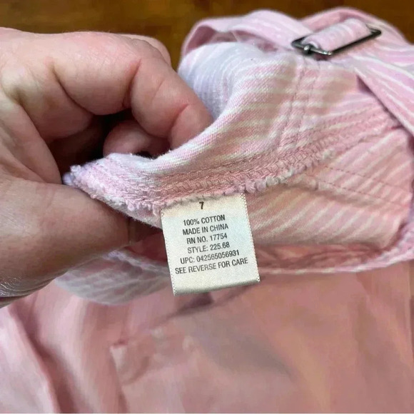 Laken & McKey pink white striped overalls size 7 100% cotton girls - Picture 6 of 8